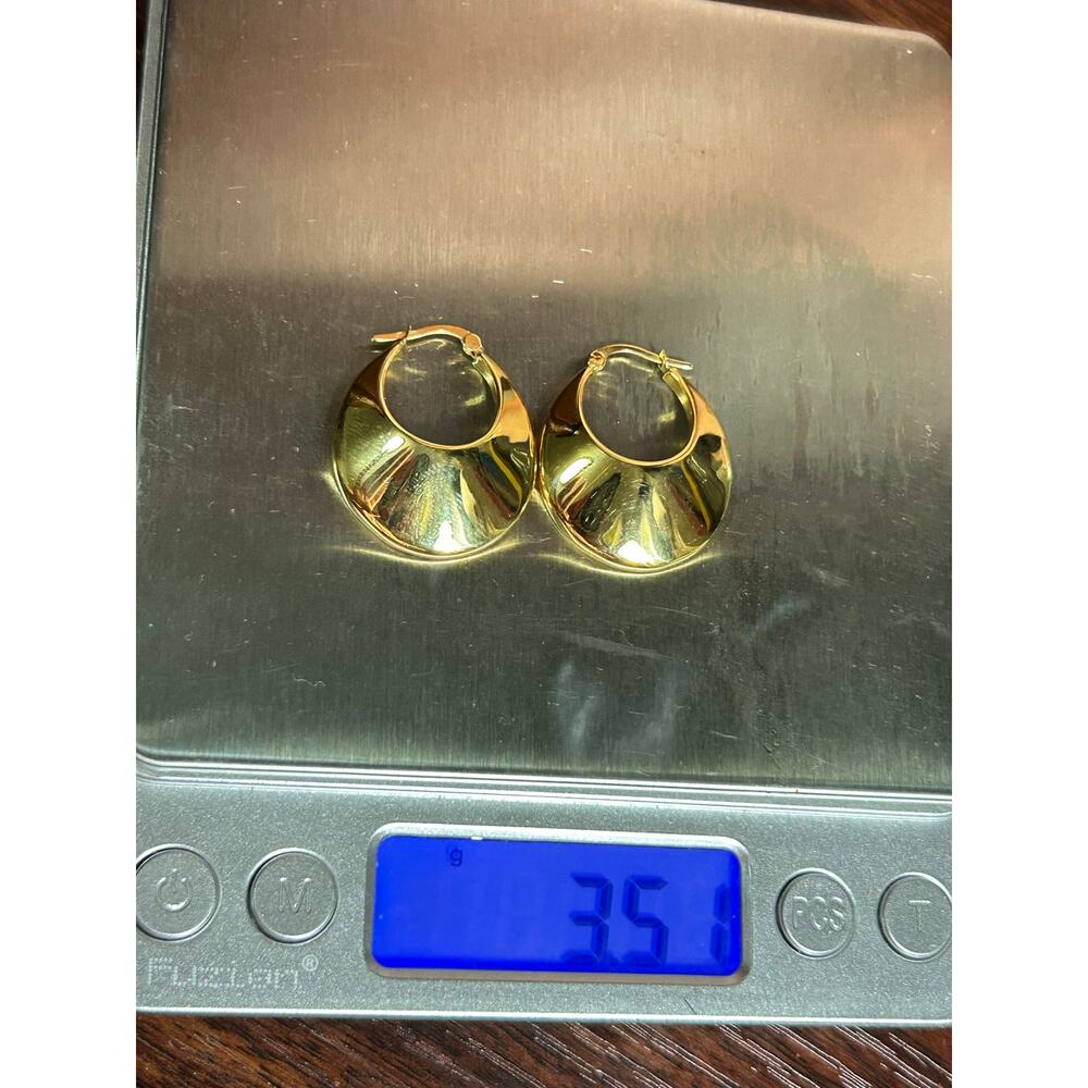 Vintage 14k solid yellow gold chunky oversized hoop earrings fine jewelry - Picture 11 of 11